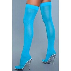 Be Wicked Colorful Opaque Nylon Thigh Highs Stockings, Turquoise, One Size